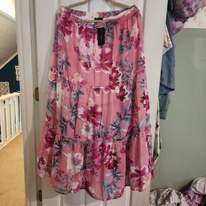 Robert Louis Pink Tiered Bubble Midi Skirt